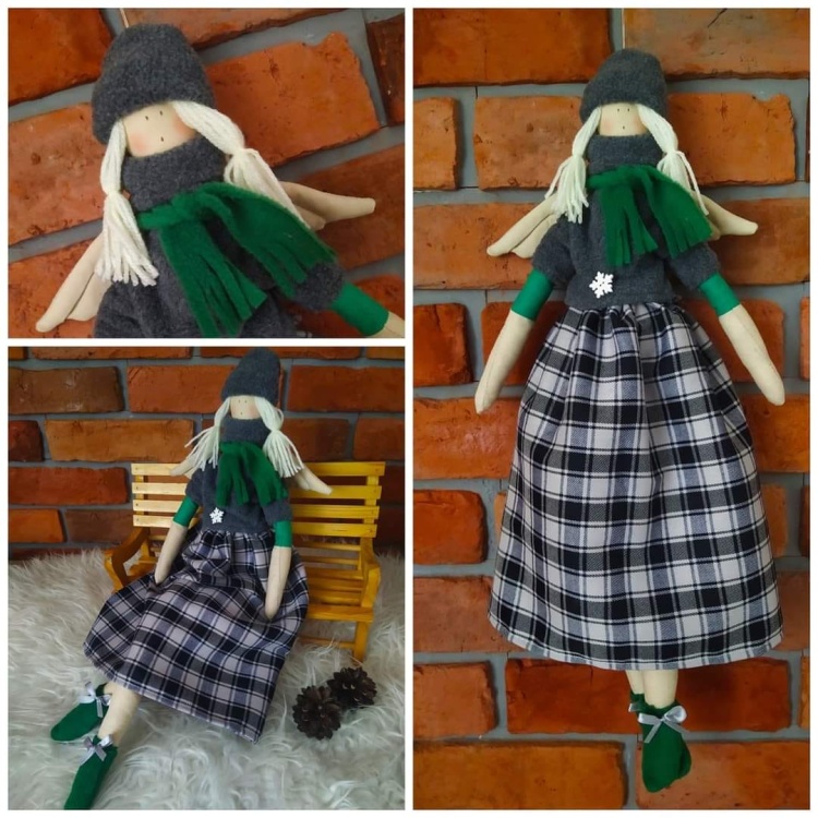 Anioł Świąteczny Tilda bawełniany HANDMADE PL zielony 40cm 2.jpg